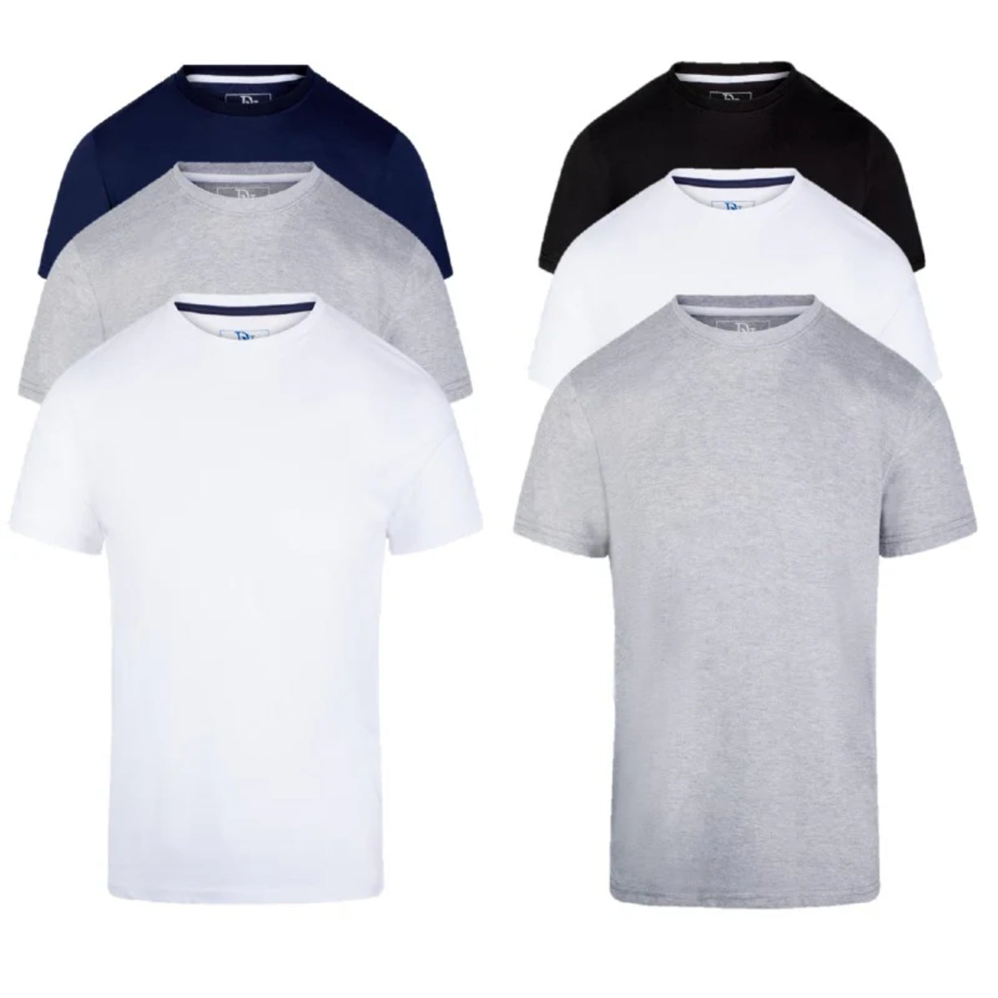 Men's JDN branded premium quality plain t-shirts 3 pack in white, navy blue, black and grey